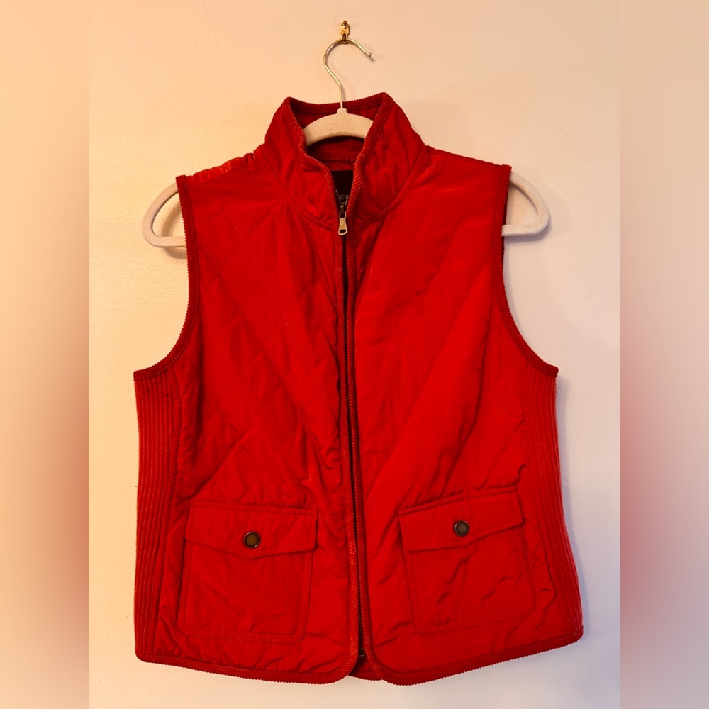 Talbots Vest Womens Medium Petite Red Zip Front Quilted Stretch Sides